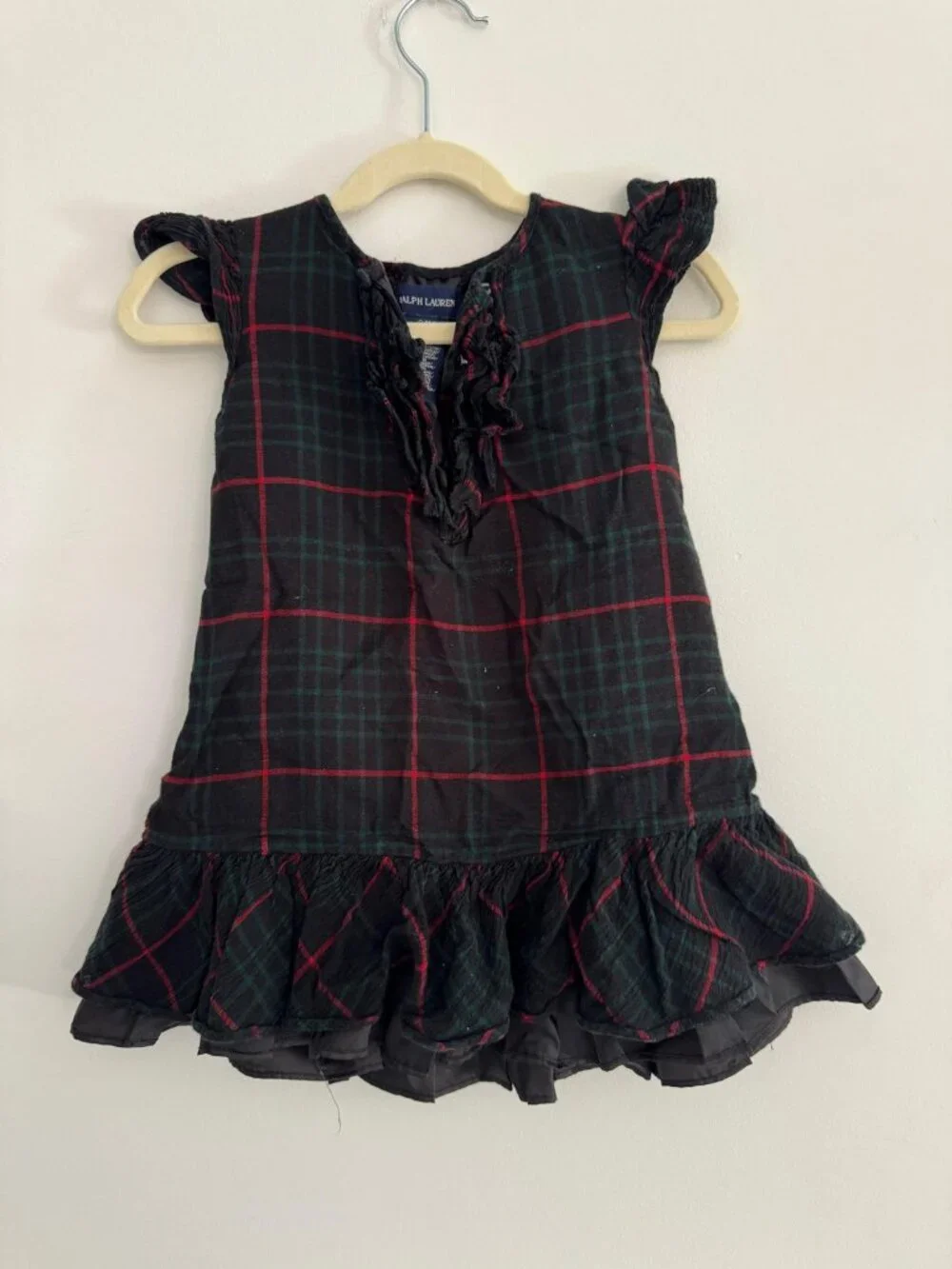 Ralph Lauren Tartan Plaid Dress 24M Bloomers Green Red